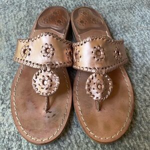 Jack Rogers Rose Gold Thong Sandals Sz 8 Leather Vacation Beach Wear
